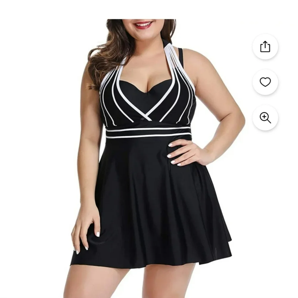 Kawell Black and White Halter Swim Takini Top Sz 3XL